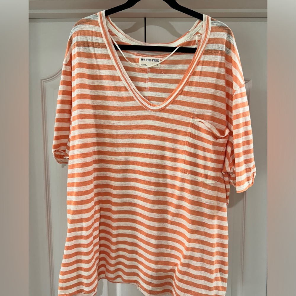 Free People Orange and Cream Striped Tee